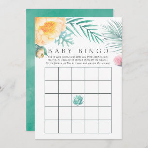 Tropisch Mint Floral Summer Baby shower Bingo Kaart