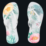 Tropisch Mint Floral Summer Wedding Favor Teenslippers<br><div class="desc">Mint,  roze en geel exotisch bruinbruidbruinbruidgoed met pinda's,  eucalyptus,  roseitjes,  succulent,  lisianthus,  mentholeblad en succulent.</div>