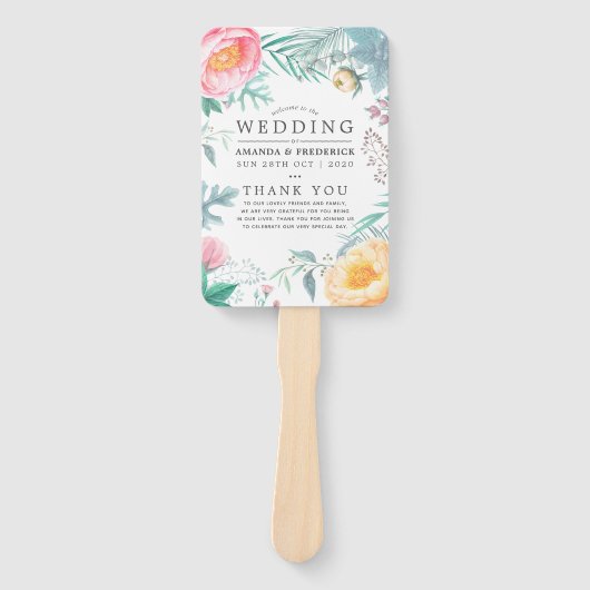 Tropisch Mint Floral Summer Wedding Handwaaier (Voorkant)