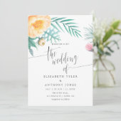 Tropisch Mint Floral Waterverf Weddenschap Kaart (Staand voorkant)