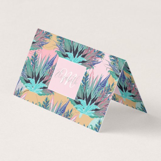 Tropisch Mint Foliage Modern Roze Ontwerp Visitekaartje (Voorkant)