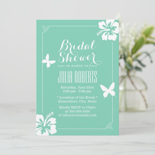 Tropisch Mint Green Hibiscus Flowers Vrijgezellenf Kaart (Staand voorkant)