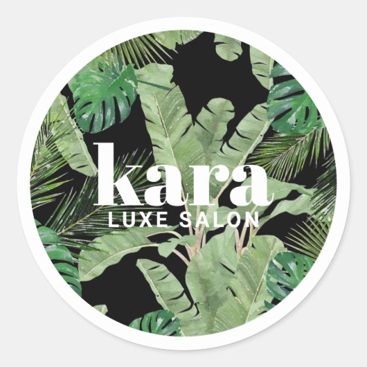 Tropisch Modern Boutique Salon Designer Black Ronde Sticker (Voorkant)