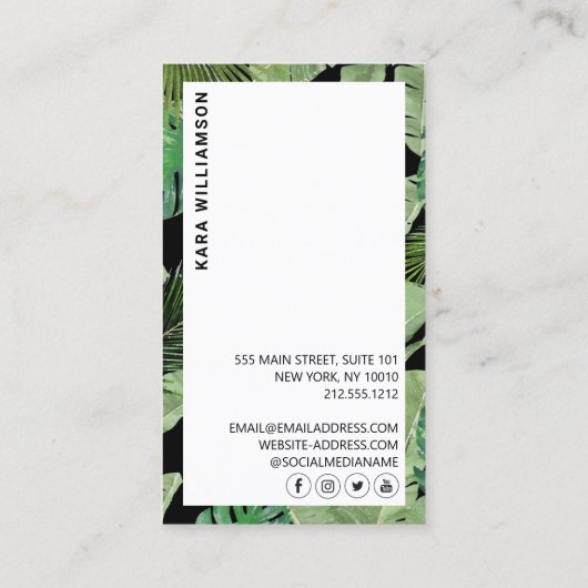 Tropisch Modern Boutique Salon Designer Black Visitekaartje (Achterkant)