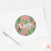 Tropisch Modern Boutique Salon Designer Roze Ronde Sticker (Envelop)