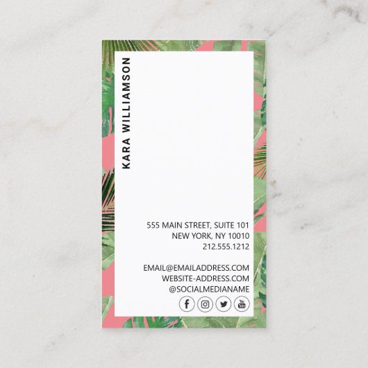 Tropisch Modern Boutique Salon Designer Roze Visitekaartje (Achterkant)