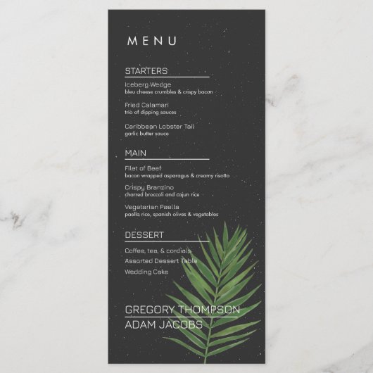 Tropisch modern minimalistisch sterrenpalmweddensc menu (Voorkant)