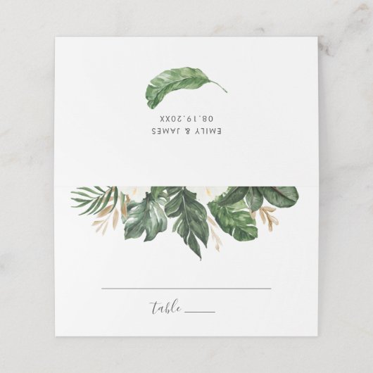 Tropisch Modern Palm Beach Bloemen Goud Blad Plaatskaartje (Buitenkant ongevouwen)