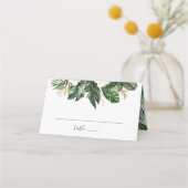Tropisch Modern Palm Beach Bloemen Goud Blad Plaatskaartje (Voorkant)