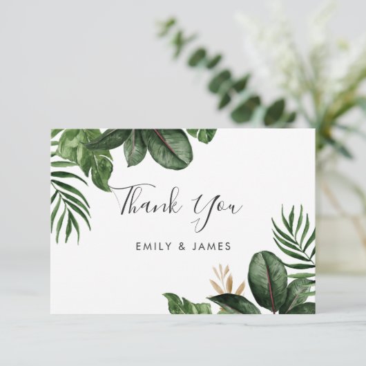 Tropisch modern palmbaalrubberboom Gold Leaf Bedankkaart (Staand voorkant)