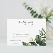 Tropisch modern palmrubber boom Gold Leaf RSVP Kaart (Staand voorkant)