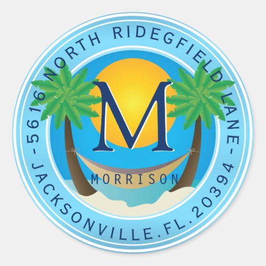 Tropisch Monogram Adreslabel Ronde Sticker (Voorkant)