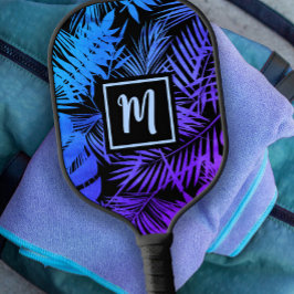 Tropisch monogram blauw Paars Ombre Palm Modern Pickleball Paddle