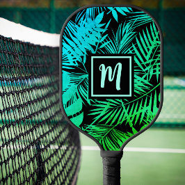 Tropisch monogram Blauwgroen Groen Ombre Palm Mode Pickleball Paddle