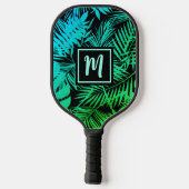 Tropisch monogram Blauwgroen Groen Ombre Palm Mode Pickleball Paddle (Achterkant)