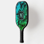 Tropisch monogram Blauwgroen Groen Ombre Palm Mode Pickleball Paddle (Links)