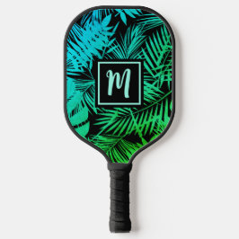 Tropisch monogram Blauwgroen Groen Ombre Palm Mode Pickleball Paddle