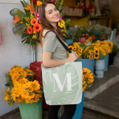 Tropisch monogram groene palmbladeren tote bag