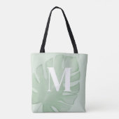 Tropisch monogram groene palmbladeren tote bag (Achterkant)