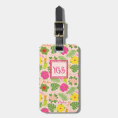 Tropisch Monogram Hawaïaanse Bloem Aloha Hula Vrou Bagagelabel (Voorkant verticaal)