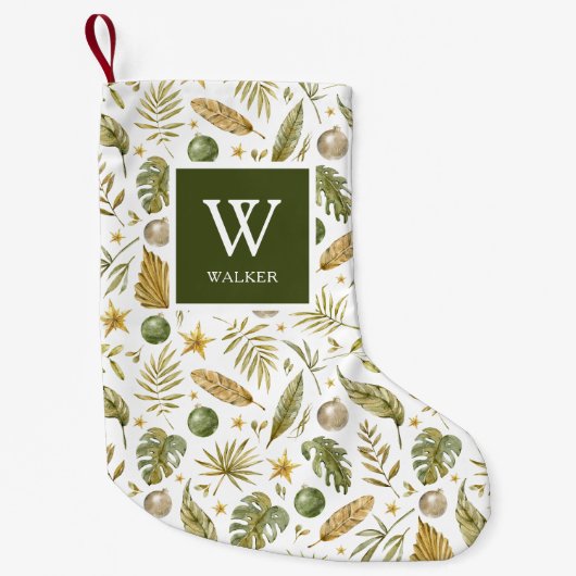 Tropisch monogram naam kleine kerstsok (Voorkant)