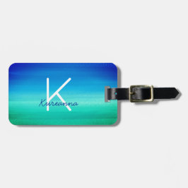Tropisch Monogram Neon Beachy Blue Green Bagagelabel