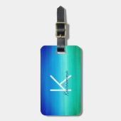 Tropisch Monogram Neon Beachy Blue Green Bagagelabel (Voorkant verticaal)