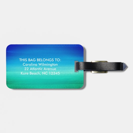 Tropisch Monogram Neon Beachy Blue Green Bagagelabel (Achterkant horizontaal)