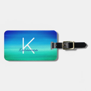 Tropisch Monogram Neon Strand Blauw Groen Bagagelabel