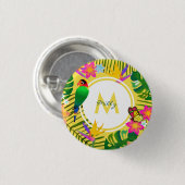 Tropisch Monogram Oerwoud Bloemen Geel Monogram Ronde Button 3,2 Cm (Voorkant /achterkant)