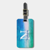 Tropisch monogram Onderdruk Blauwe Groene Beachy Bagagelabel (Voorkant verticaal)