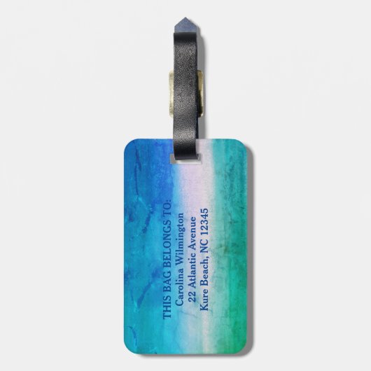 Tropisch monogram Onderdruk Blauwe Groene Beachy Bagagelabel (Achterkant verticaal)