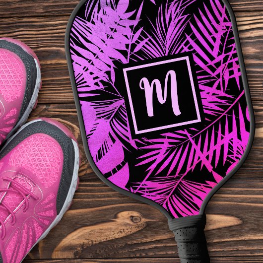 Tropisch Monogram Paarse Roze Ombre Palm Modern Pickleball Paddle