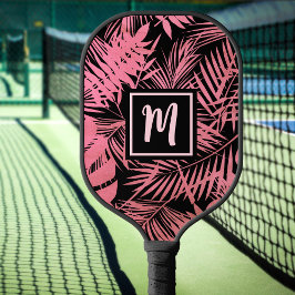 Tropisch monogram Roos Roze palm blauw modern Pickleball Paddle