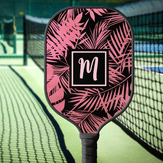 Tropisch monogram Roos Roze palm blauw modern Pickleball Paddle