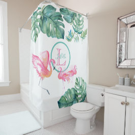 Tropisch Monogram Roze Flamingo Badkamer Decoratie Douchegordijn