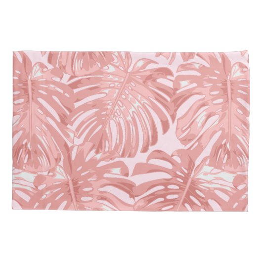Tropisch monogram roze monstera Oerwoud lekt Kussensloop (Achterkant-Links)