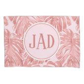 Tropisch monogram roze monstera Oerwoud lekt Kussensloop (Voorkant-Links)