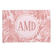 Tropisch monogram roze monstera Oerwoud lekt Kussensloop (Voorkant-Rechts)