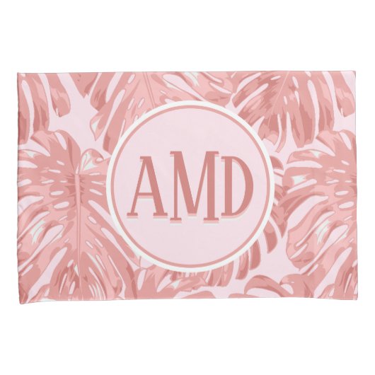 Tropisch monogram roze monstera Oerwoud lekt Kussensloop (Voorkant-Rechts)