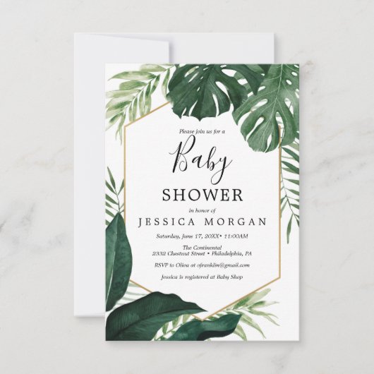 Tropisch Monstera Baby shower Uitnodiging Kaart (Voorkant)