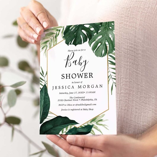Tropisch Monstera Baby shower Uitnodiging Kaart