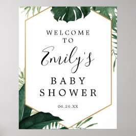 Tropisch Monstera Baby shower Welkomstteken Poster