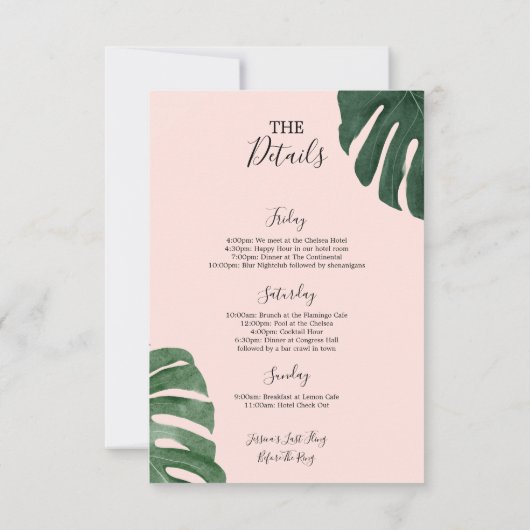 Tropisch Monstera Bachelorette Party nodigt kaart  (Achterkant)