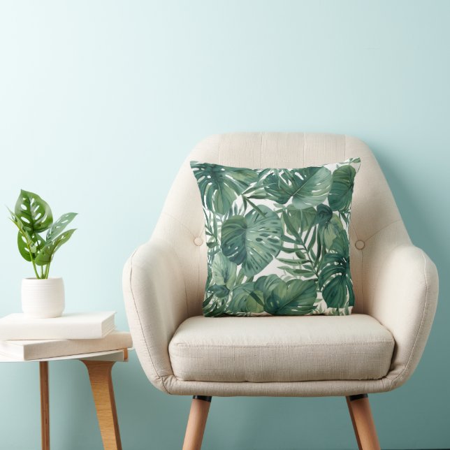 Tropisch Monstera Blad Botanisch Patroon Kussen (Stoel)