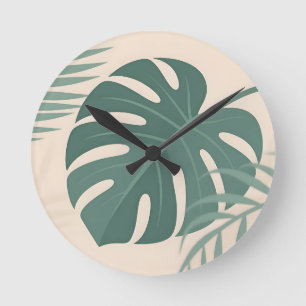 Tropisch Monstera-blad Botanische Sereniteit Ronde Klok