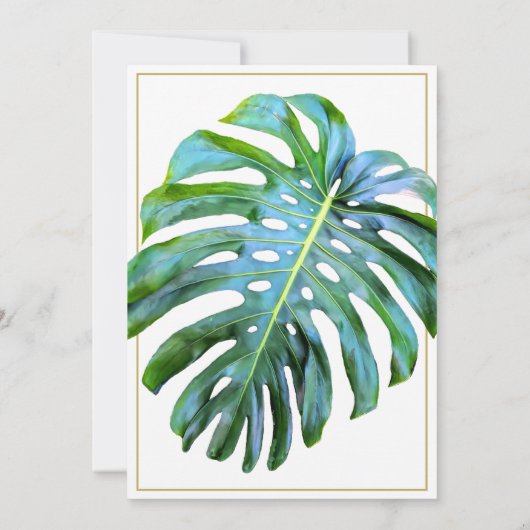 Tropisch Monstera blad groen goud strand bruiloft Kaart (Achterkant)