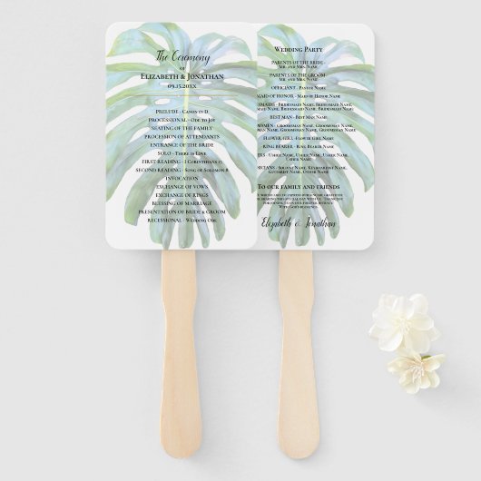 Tropisch Monstera blad groen Strand Bruiloft Handwaaier (Voorkant en achterkant)