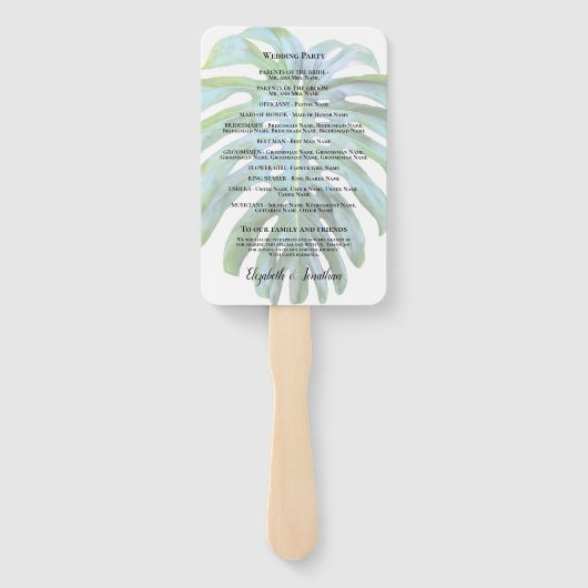 Tropisch Monstera blad groen Strand Bruiloft Handwaaier (Achterkant)