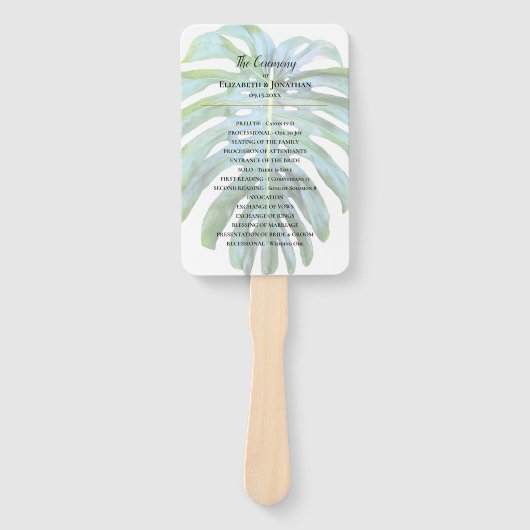Tropisch Monstera blad groen Strand Bruiloft Handwaaier (Voorkant)